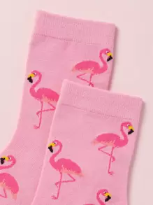 Flamingo Print Crew Socks - Pink - View 3