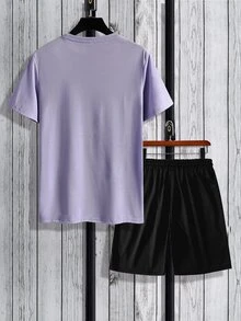 Manfinity Hypemode Camiseta con estampado de oso con shorts de cintura con cordón - Multicolor - Ver 2