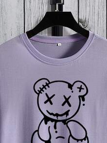 Manfinity Hypemode Camiseta con estampado de oso con shorts de cintura con cordón - Multicolor - Ver 3