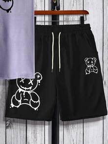 Manfinity Hypemode Camiseta con estampado de oso con shorts de cintura con cordón - Multicolor - Ver 4