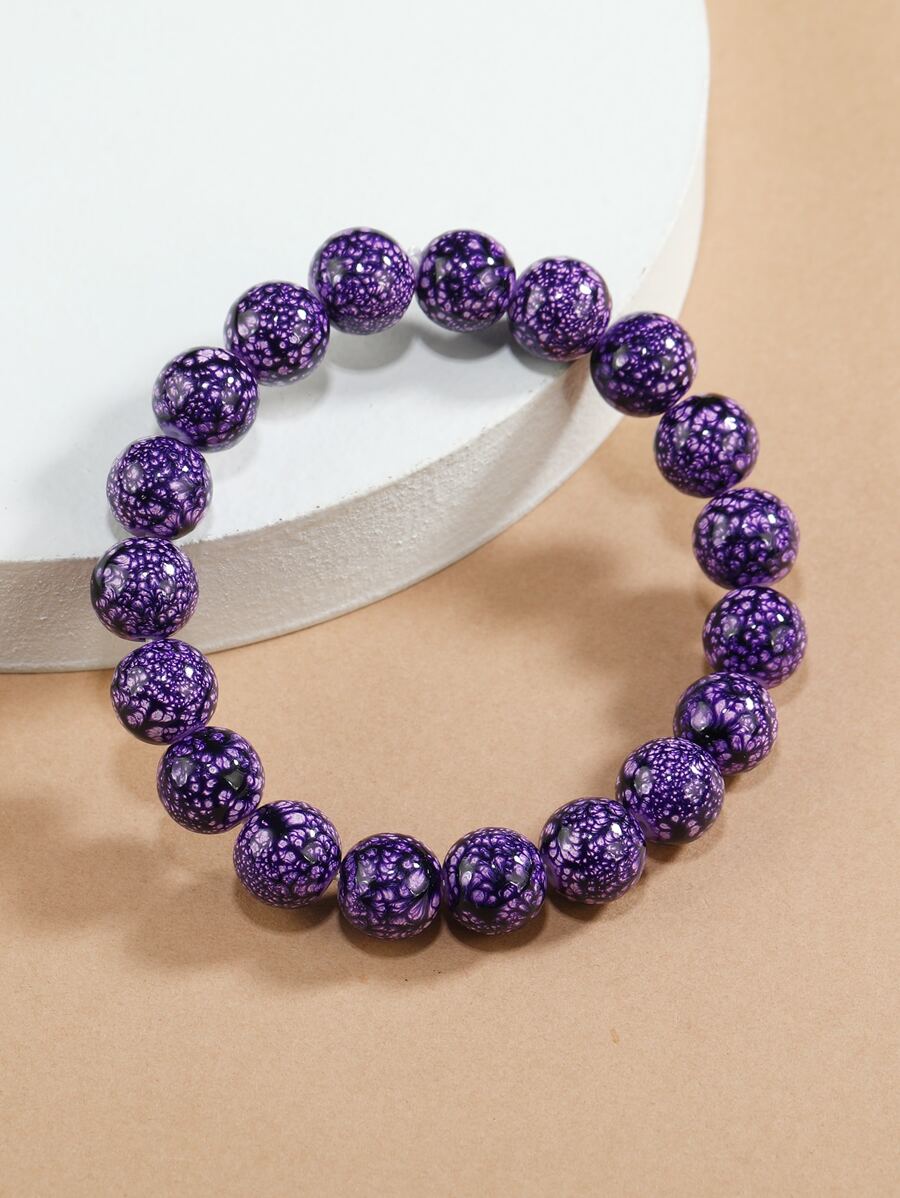 1cm Graphic Beaded Bracelet - Purple - View 1
