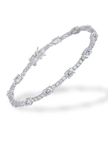 1 Đơn Giản & Thời Trang Đá Cubic Zirconia Vòng Tay Hình Quả Trứng, Thích Hợp Cho Phụ Nữ Mặc Hàng Ngày - Bạc - Xem 11