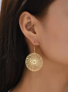 YWGEZHI Hollow Out Round Drop Earrings - Yellow Gold - View 1