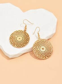 YWGEZHI Hollow Out Round Drop Earrings - Yellow Gold - View 2