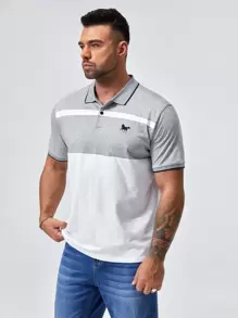 GENTILAND Hombres Camisa polo algodón caballo con bordado de color combinado