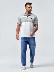 GENTILAND Hombres Camisa polo algodón caballo con bordado de color combinado