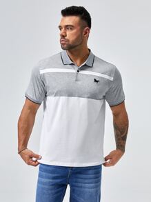 GENTILAND Hombres Camisa polo algodón caballo con bordado de color combinado
