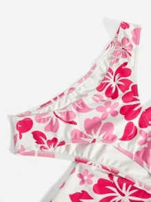 Swim Mod 花卉圖案比基尼套裝吊脖微三角形文胸和泳衣下裝和罩衫半身裙3入組泳衣