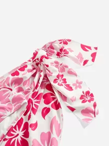 Swim Mod 花卉圖案比基尼套裝吊脖微三角形文胸和泳衣下裝和罩衫半身裙3入組泳衣