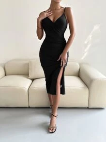 SHEIN Unity Đầm Xù Trọn gói Tách cao màu trơn Gợi cảm - màu đen - Xem 4