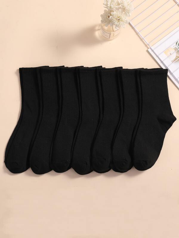 7pairs Solid Crew Socks