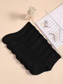 7pairs Solid Crew Socks - Black - View 2