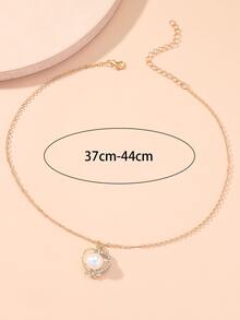 Collar con diseño de perla artificial con diamante de imitación con accesorio de corazón - Amarillo Oro - Ver 3