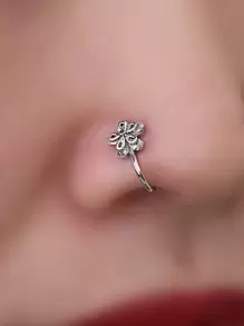 Nooxian 1件装女士微镶花朵鼻环，流行个性化花朵鼻钉及鼻夹，情人节、妈妈、母亲节礼物 - 銀色 - 查看 1