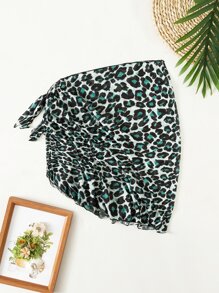 Plus Leopard Cover Up Skirt, For Summer Beach Vacation - Cadet Blue - View 1