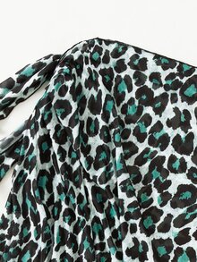 Plus Leopard Cover Up Skirt, For Summer Beach Vacation - Cadet Blue - View 3