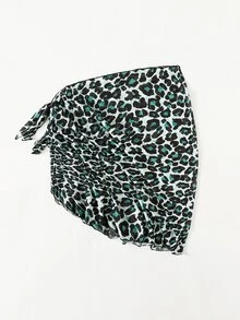 Plus Leopard Cover Up Skirt, For Summer Beach Vacation - Cadet Blue - View 5