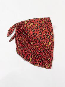 Plus Leopard Cover Up Skirt, For Summer Beach Vacation - Red - View 1