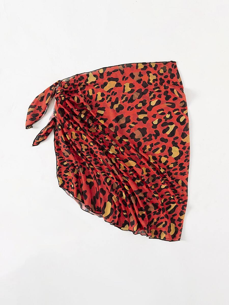 Plus Leopard Cover Up Skirt, For Summer Beach Vacation - Red - View 1