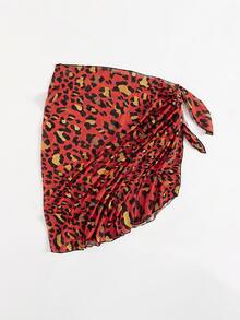 Plus Leopard Cover Up Skirt, For Summer Beach Vacation - Red - View 2