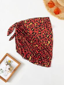 Plus Leopard Cover Up Skirt, For Summer Beach Vacation - Red - View 3