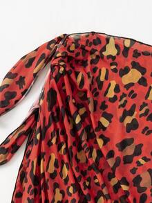 Plus Leopard Cover Up Skirt, For Summer Beach Vacation - Red - View 4
