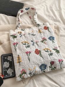 复古花卉刺绣女士休闲手提包，适合通勤和郊游 - 白色 - 查看 8