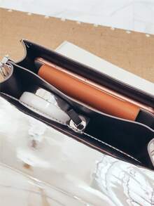 Mini Artificial Patent Leather Metallic Letter Graphic Square Bag - Silver - View 3