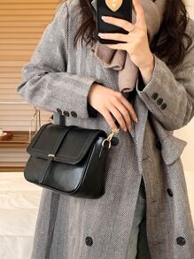 Lightweight,Business Casual Minimalist Metal Decor Flap Square Bag For Teen Girls Women College Students,Rookies & White-Collar Workers Perfect For Office,College,Work ,Business,Commute,Outdoors, Travel, Outings, Bag For Women Elegant - Black - View 3