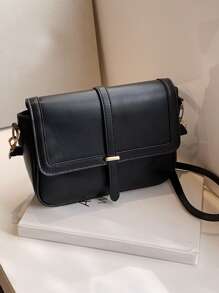 Lightweight,Business Casual Minimalist Metal Decor Flap Square Bag For Teen Girls Women College Students,Rookies & White-Collar Workers Perfect For Office,College,Work ,Business,Commute,Outdoors, Travel, Outings, Bag For Women Elegant - Black - View 4