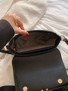 Lightweight,Business Casual Minimalist Metal Decor Flap Square Bag For Teen Girls Women College Students,Rookies & White-Collar Workers Perfect For Office,College,Work ,Business,Commute,Outdoors, Travel, Outings, Bag For Women Elegant - Black - View 6