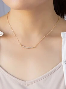 水鑽裝飾幾何吊墜項鍊 - 金黃色 - 查看 1