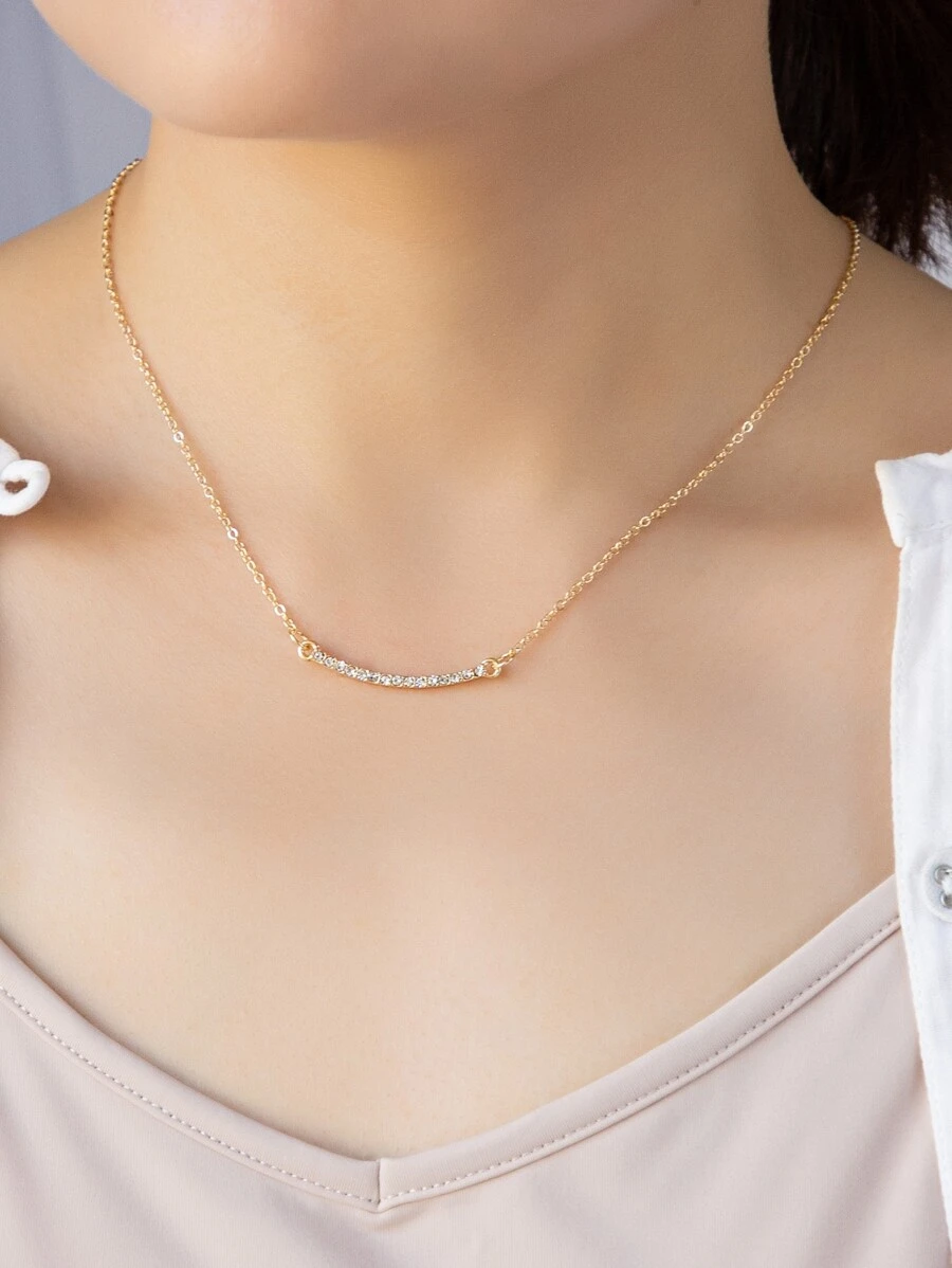 水鑽裝飾幾何吊墜項鍊 - 金黃色 - 查看 1