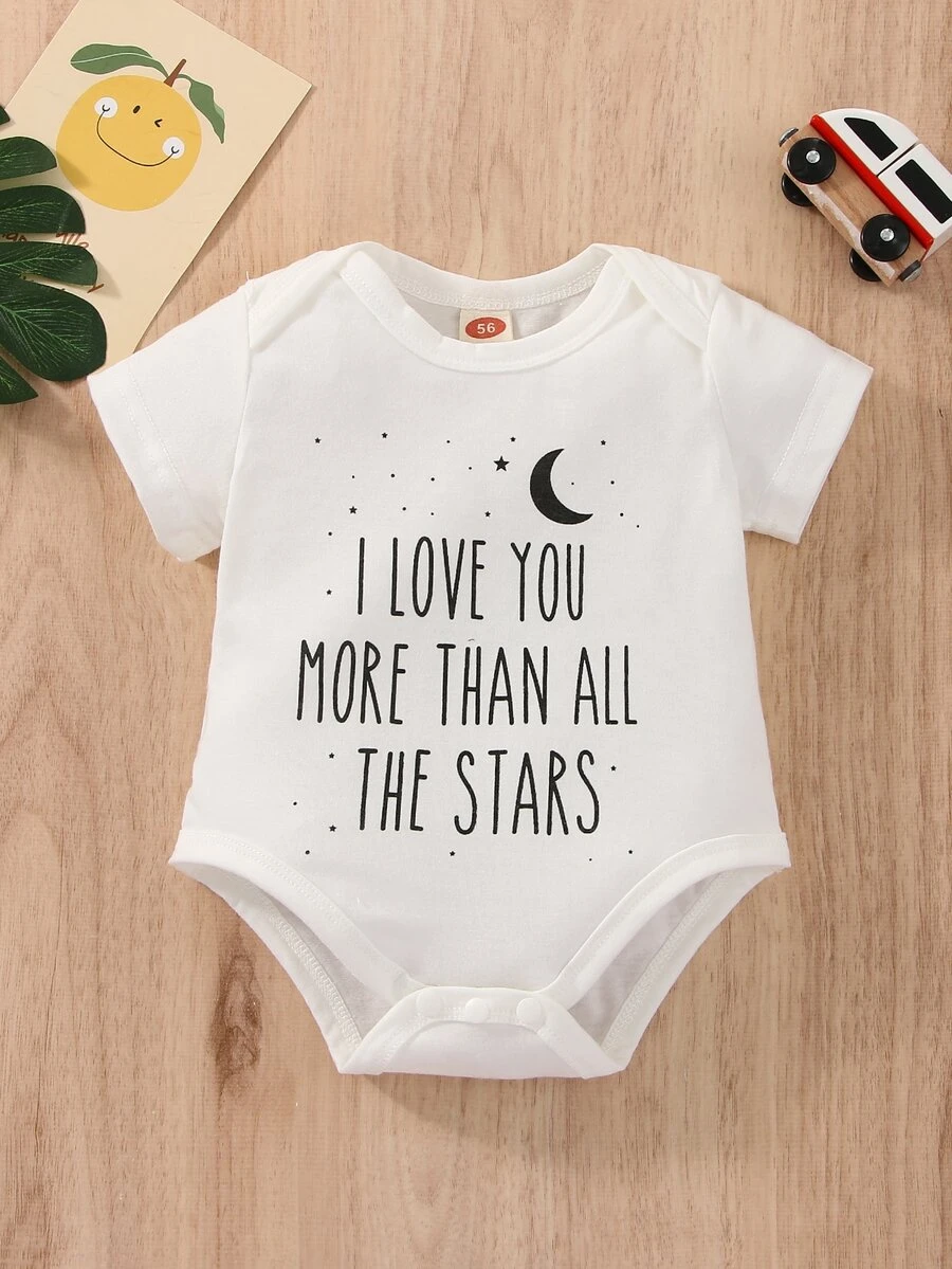 Baby Moon & Slogan Graphic Sleep Bodysuit - White - View 1