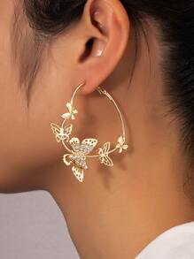 Pendientes de aro con diamante de imitación con diseño de mariposa - Amarillo Oro - Ver 1