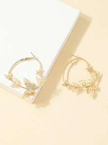 Pendientes de aro con diamante de imitación con diseño de mariposa - Amarillo Oro - Ver 2