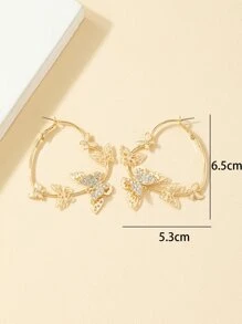 Pendientes de aro con diamante de imitación con diseño de mariposa - Amarillo Oro - Ver 3