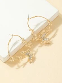 Pendientes de aro con diamante de imitación con diseño de mariposa - Amarillo Oro - Ver 4