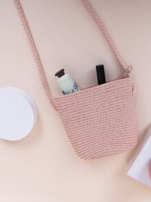 Girls Floral Applique Detail Straw Bag - Pink - View 4