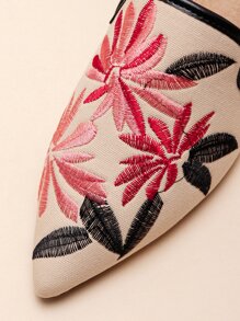 Fall/Winter Women Floral Embroidered Flats, Point Toe Slingback Flats - Multicolor - View 4