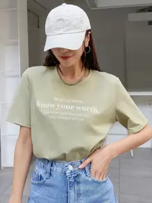 DAZY 标语图案圆领 T 恤 MENTAL NOTE 了解你的价值，你比你想象的更强大 保持冷静，继续前行 超大 T 恤 - 薄荷綠 - 查看 1