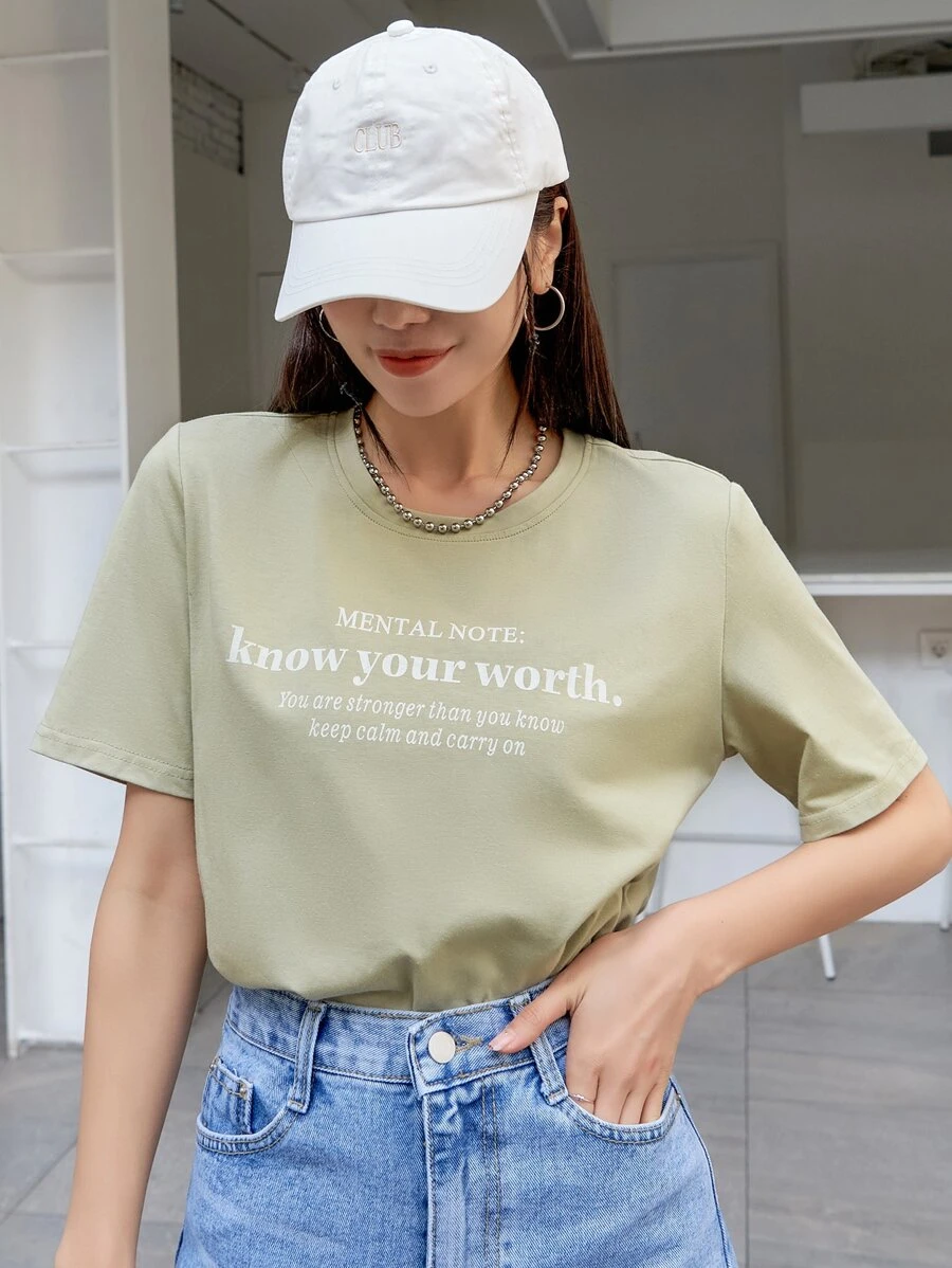 DAZY 标语图案圆领 T 恤 MENTAL NOTE 了解你的价值，你比你想象的更强大 保持冷静，继续前行 超大 T 恤 - 薄荷綠 - 查看 1