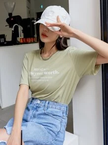 DAZY 标语图案圆领 T 恤 MENTAL NOTE 了解你的价值，你比你想象的更强大 保持冷静，继续前行 超大 T 恤 - 薄荷綠 - 查看 6