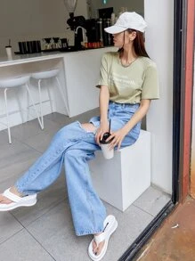 DAZY 标语图案圆领 T 恤 MENTAL NOTE 了解你的价值，你比你想象的更强大 保持冷静，继续前行 超大 T 恤 - 薄荷綠 - 查看 7