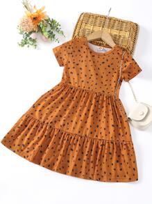 SHEIN Toddler Girls Dalmatian Ruffle Hem A-line Dress - Brown - View 1