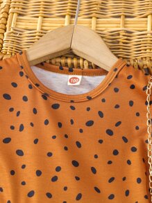 SHEIN Toddler Girls Dalmatian Ruffle Hem A-line Dress - Brown - View 3