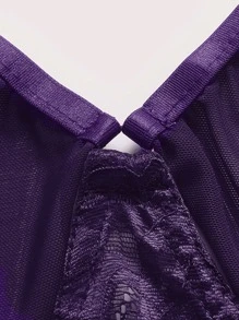 Set de lencería con encaje floral con abertura ribete con fruncido con aro - Morado - Ver 3