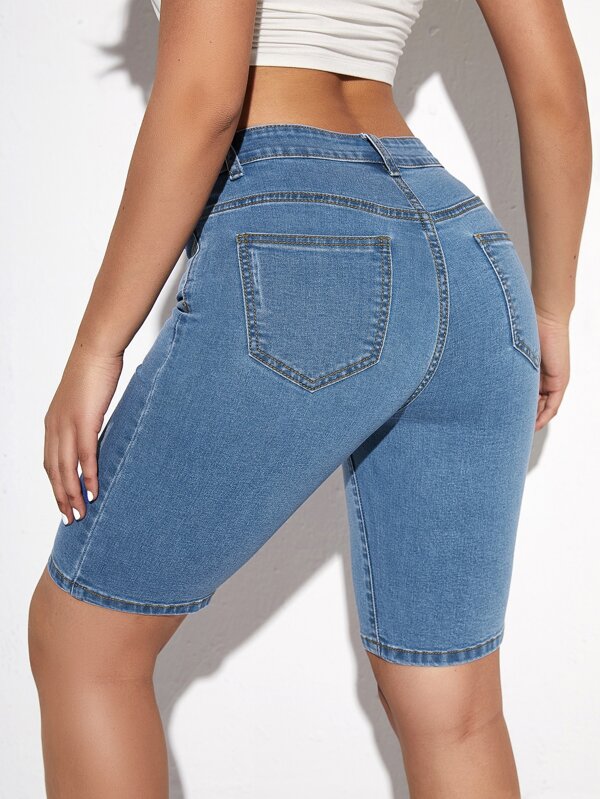 SHEIN Essnce Solid Skinny Denim Shorts SHEIN USA