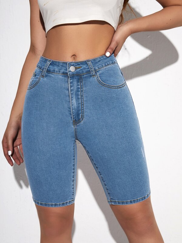 SHEIN Essnce Solid Skinny Denim Shorts SHEIN USA