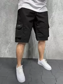 Manfinity Hypemode Loose Fit Men's Cargo Shorts With Lightning Shaped Patch Detailing - Black - View 1